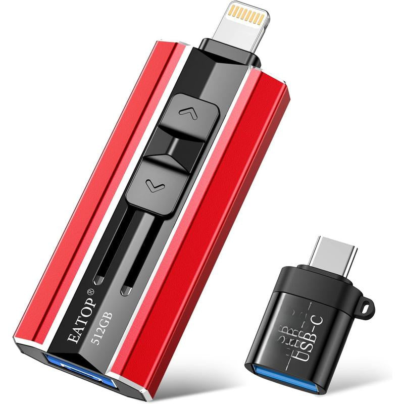 512GB Flash Drive Intended for Ipad Android and Computers, 4 in 1 Photo Stick for Phone Memory Storage Easily Backup Photos Videos, Plug and Play, No Application Required (Red)
