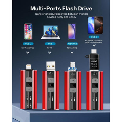 512GB Flash Drive Intended for Ipad Android and Computers, 4 in 1 Photo Stick for Phone Memory Storage Easily Backup Photos Videos, Plug and Play, No Application Required (Red)